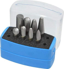 Made in USA - 8 Piece, 1/4" Shank Burr Set - Solid Carbide, Multiple Head Shapes, 14° Included Angle - Makers Industrial Supply