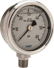 Wika - 2-1/2" Dial, 1/4 Thread, 0-60 Scale Range, Pressure Gauge - Lower Connection Mount, Accurate to 2-1-2% of Scale - Makers Industrial Supply