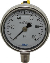 Wika - 2-1/2" Dial, 1/4 Thread, 0-100 Scale Range, Pressure Gauge - Lower Connection Mount, Accurate to 2-1-2% of Scale - Makers Industrial Supply