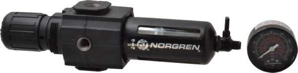 Norgren - 3/8" NPT Port Intermediate 1 Piece Filter/Regulator FRL Unit - Polycarbonate Bowl, 123 SCFM, 150 Max psi, 9.95" High x 2.68" Long, Manual Drain - Makers Industrial Supply