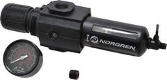 Norgren - 1/2" NPT Port Intermediate 1 Piece Filter/Regulator FRL Unit - Polycarbonate Bowl, 123 SCFM, 150 Max psi, 9.95" High x 2.68" Long, Manual Drain - Makers Industrial Supply