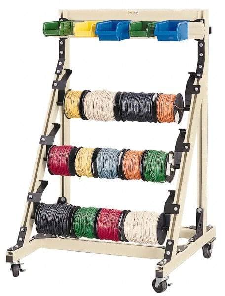 Qualtech - 300 Lb Capacity, 33-39/64" Wide x 36" Long x 54" High Wire Spool Cart - 3 Slot, Aluminum, 2 Rigid/2 Swivel Casters - Makers Industrial Supply