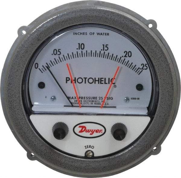 Dwyer - 25 Max psi, 4% Accuracy, NPT Thread Photohelic Pressure Switch - 1/8 Inch Thread, 1/4 Inch Water Column, 120°F Max - Makers Industrial Supply