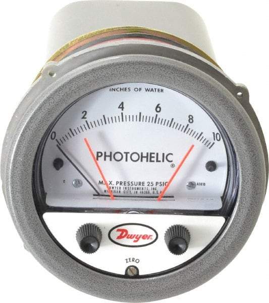 Dwyer - 25 Max psi, 2% Accuracy, NPT Thread Photohelic Pressure Switch - 1/8 Inch Thread, 10 Inch Water Column, 120°F Max - Makers Industrial Supply