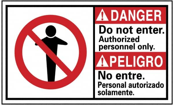 NMC - "Danger - Do Not Enter - Authorized Personnel Only", 10" Long x 18" Wide, Pressure-Sensitive Vinyl Safety Sign - Rectangle, 0.004" Thick, Use for Security & Admittance - Makers Industrial Supply