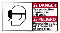 NMC - "Danger - Eye Protection Required in This Area", 10" Long x 18" Wide, Pressure-Sensitive Vinyl Safety Sign - Rectangle, 0.004" Thick, Use for Accident Prevention - Makers Industrial Supply