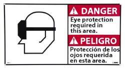 NMC - "Danger - Eye Protection Required in This Area", 10" Long x 18" Wide, Rigid Plastic Safety Sign - Rectangle, 0.05" Thick, Use for Accident Prevention - Makers Industrial Supply