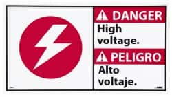 NMC - "Danger - High Voltage", 10" Long x 18" Wide, Pressure-Sensitive Vinyl Safety Sign - Rectangle, 0.004" Thick, Use for Accident Prevention - Makers Industrial Supply