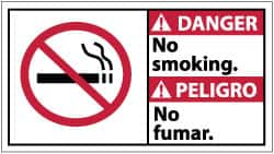 NMC - "Danger - No Smoking", 10" Long x 18" Wide, Pressure-Sensitive Vinyl Safety Sign - Rectangle, 0.004" Thick, Use for Accident Prevention - Makers Industrial Supply