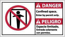 NMC - "Danger - Confined Space - Enter by Permit Only", 10" Long x 18" Wide, Pressure-Sensitive Vinyl Safety Sign - Rectangle, 0.004" Thick, Use for Accident Prevention - Makers Industrial Supply