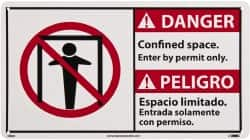 NMC - "Danger - Confined Space - Enter by Permit Only", 10" Long x 18" Wide, Rigid Plastic Safety Sign - Rectangle, 0.05" Thick, Use for Accident Prevention - Makers Industrial Supply