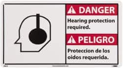 NMC - "Danger - Hearing Protection Required", 10" Long x 18" Wide, Rigid Plastic Safety Sign - Rectangle, 0.004" Thick, Use for Security & Admittance - Makers Industrial Supply