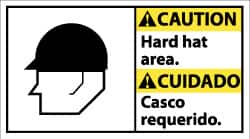 NMC - "Caution - Hard Hat Area", 10" Long x 18" Wide, Pressure-Sensitive Vinyl Safety Sign - Rectangle, 0.004" Thick, Use for Accident Prevention - Makers Industrial Supply