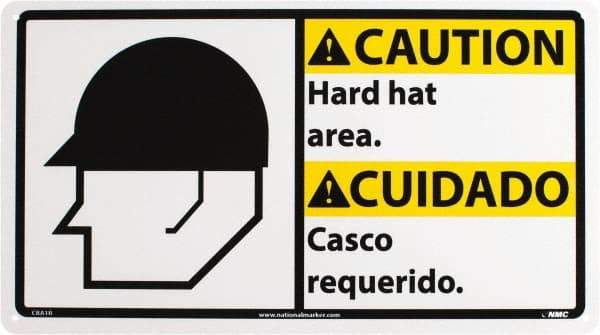 NMC - "Caution - Hard Hat Area", 10" Long x 18" Wide, Rigid Plastic Safety Sign - Rectangle, 0.05" Thick, Use for Accident Prevention - Makers Industrial Supply