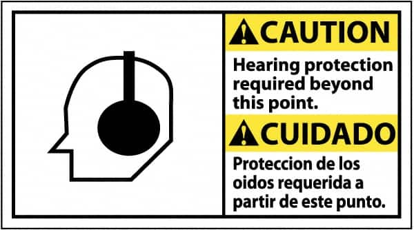 NMC - "Caution - Hearing Protection Required Beyond This Area", 10" Long x 18" Wide, Pressure-Sensitive Vinyl Safety Sign - Rectangle, 0.004" Thick, Use for Accident Prevention - Makers Industrial Supply