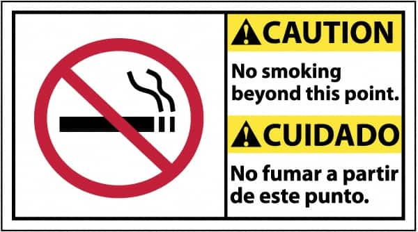 NMC - "Caution - No Smoking Beyond This Point", 10" Long x 18" Wide, Pressure-Sensitive Vinyl Safety Sign - Rectangle, 0.004" Thick, Use for Accident Prevention - Makers Industrial Supply