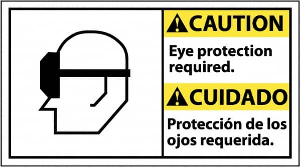 NMC - "Caution - Eye Protection Required", 10" Long x 18" Wide, Pressure-Sensitive Vinyl Safety Sign - Rectangle, 0.004" Thick, Use for Accident Prevention - Makers Industrial Supply