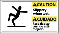 NMC - "Caution - Slippery When Wet", 10" Long x 18" Wide, Rigid Plastic Safety Sign - Rectangle, 0.05" Thick, Use for Accident Prevention - Makers Industrial Supply