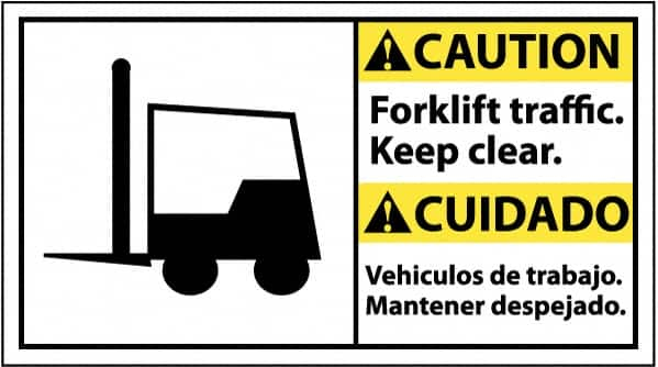 NMC - "Caution - Forklift Traffic - Keep Clear", 10" Long x 18" Wide, Pressure-Sensitive Vinyl Safety Sign - Rectangle, 0.004" Thick, Use for Accident Prevention - Makers Industrial Supply