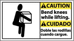 NMC - "Caution - Bend Knees While Lifting", 10" Long x 18" Wide, Pressure-Sensitive Vinyl Safety Sign - Rectangle, 0.004" Thick, Use for Accident Prevention - Makers Industrial Supply