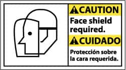 NMC - "Caution - Face Shield Required", 10" Long x 18" Wide, Pressure-Sensitive Vinyl Safety Sign - Rectangle, 0.004" Thick, Use for Accident Prevention - Makers Industrial Supply