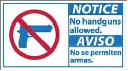 NMC - "Notice - No Handguns Allowed", 10" Long x 18" Wide, Rigid Plastic Safety Sign - Rectangle, 0.05" Thick, Use for Security & Admittance - Makers Industrial Supply