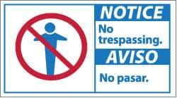 NMC - "Notice - No Trespassing", 10" Long x 18" Wide, Pressure-Sensitive Vinyl Safety Sign - Rectangle, 0.004" Thick, Use for Security & Admittance - Makers Industrial Supply