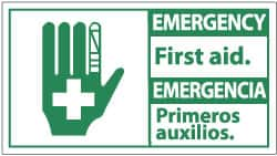 NMC - "Emergency - First Aid", 10" Long x 18" Wide, Pressure-Sensitive Vinyl Safety Sign - Rectangle, 0.004" Thick, Use for First Aid - Makers Industrial Supply