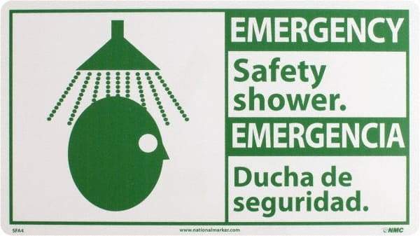 NMC - "Emergency - Safety Shower", 10" Long x 18" Wide, Rigid Plastic Safety Sign - Rectangle, 0.05" Thick, Use for First Aid - Makers Industrial Supply