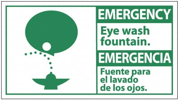 NMC - "Emergency - Eye Wash Fountain", 10" Long x 18" Wide, Pressure-Sensitive Vinyl Safety Sign - Rectangle, 0.004" Thick, Use for First Aid - Makers Industrial Supply