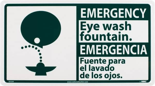 NMC - "Emergency - Eye Wash Fountain", 10" Long x 18" Wide, Rigid Plastic Safety Sign - Rectangle, 0.05" Thick, Use for First Aid - Makers Industrial Supply