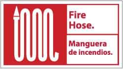 NMC - Fire Hose, Pressure Sensitive Vinyl Fire Sign - 18" Wide x 10" High, English/Spanish - Makers Industrial Supply