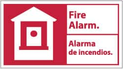 NMC - Fire Alarm, Rigid Plastic Fire Sign - 18" Wide x 10" High, English/Spanish - Makers Industrial Supply