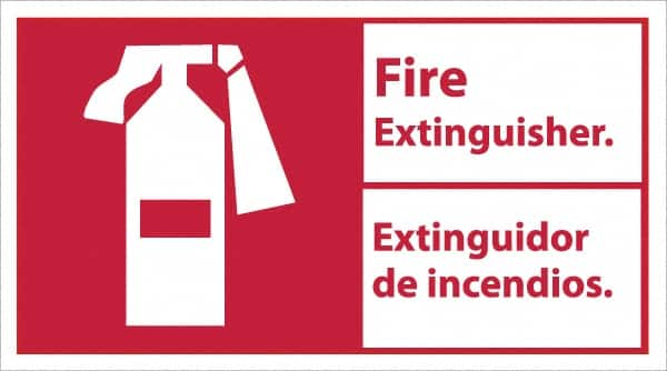 NMC - Fire Extinguisher, Pressure Sensitive Vinyl Fire Sign - 18" Wide x 10" High, English/Spanish - Makers Industrial Supply