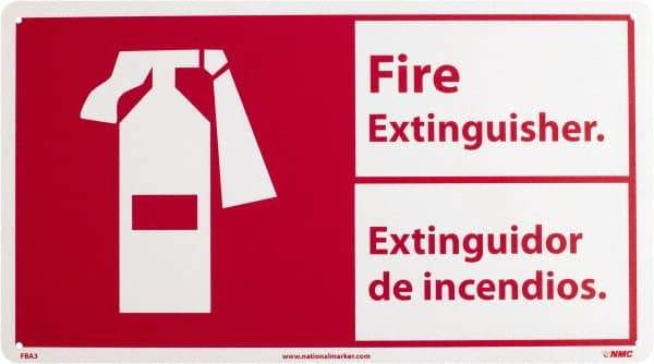 NMC - Fire Extinguisher, Rigid Plastic Fire Sign - 18" Wide x 10" High, English/Spanish - Makers Industrial Supply