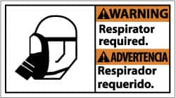 NMC - "Warning - Respirator Required", 10" Long x 18" Wide, Pressure-Sensitive Vinyl Safety Sign - Rectangle, 0.004" Thick, Use for Accident Prevention - Makers Industrial Supply