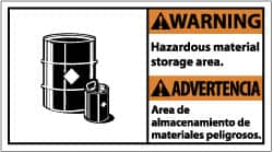 NMC - "Warning - Hazardous Material Storage Area", 10" Long x 18" Wide, Pressure-Sensitive Vinyl Safety Sign - Rectangle, 0.004" Thick, Use for Hazardous Materials - Makers Industrial Supply