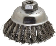 Anderson - 3-1/2" Diam, 5/8-11 Threaded Arbor, Steel Fill Cup Brush - 0.014 Wire Diam, 1-1/4" Trim Length, 9,000 Max RPM - Makers Industrial Supply