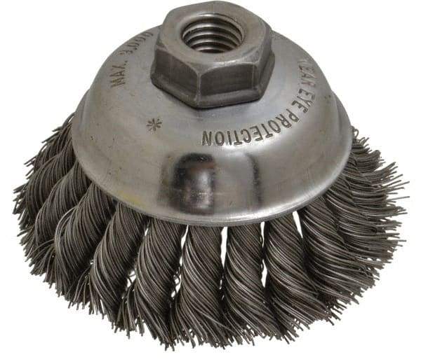 Anderson - 3-1/2" Diam, 5/8-11 Threaded Arbor, Steel Fill Cup Brush - 0.02 Wire Diam, 1-1/4" Trim Length, 9,000 Max RPM - Makers Industrial Supply