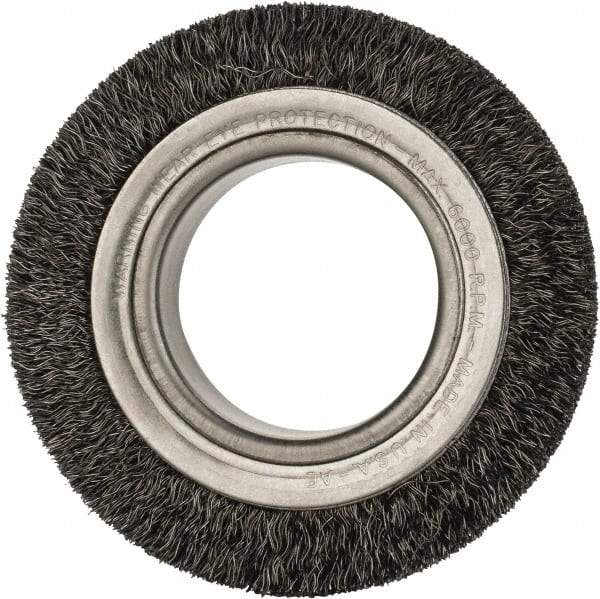 Anderson - 4-1/4" OD, 2" Arbor Hole, Crimped Steel Wheel Brush - 1-1/2" Face Width, 5/8" Trim Length, 0.0118" Filament Diam, 6,000 RPM - Makers Industrial Supply