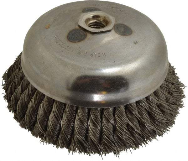 Anderson - 6" Diam, 5/8-11 Threaded Arbor, Steel Fill Cup Brush - 0.02 Wire Diam, 1-3/8" Trim Length, 6,000 Max RPM - Makers Industrial Supply