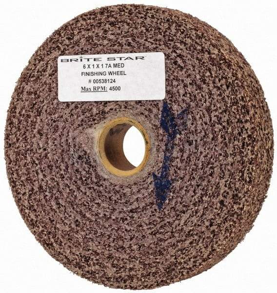 Made in USA - 6" Diam, 1" Face Width, 1" Center Hole, Medium Grade, Aluminum Oxide Deburring Wheel - Convolute, Medium Density 7 Grade, 4,500 RPM - Makers Industrial Supply