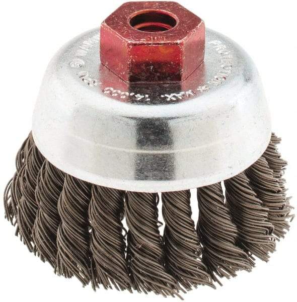 Anderson - 2-3/4" Diam, M10x1.50 Threaded Arbor, Steel Fill Cup Brush - 0.02 Wire Diam, 3/4" Trim Length, 14,000 Max RPM - Makers Industrial Supply