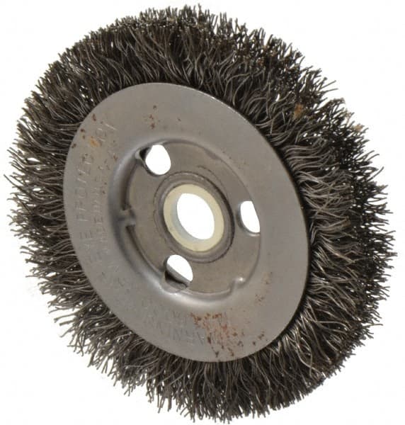 Anderson - 3" OD, 1/2" Arbor Hole, Crimped Steel Wheel Brush - 11/32" Face Width, 13/16" Trim Length, 0.0118" Filament Diam, 6,000 RPM - Makers Industrial Supply