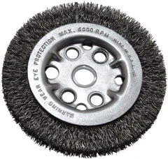 Anderson - 4-1/4" OD, 5/8" Arbor Hole, Crimped Steel Wheel Brush - 3/4" Face Width, 5/8" Trim Length, 0.014" Filament Diam, 6,000 RPM - Makers Industrial Supply