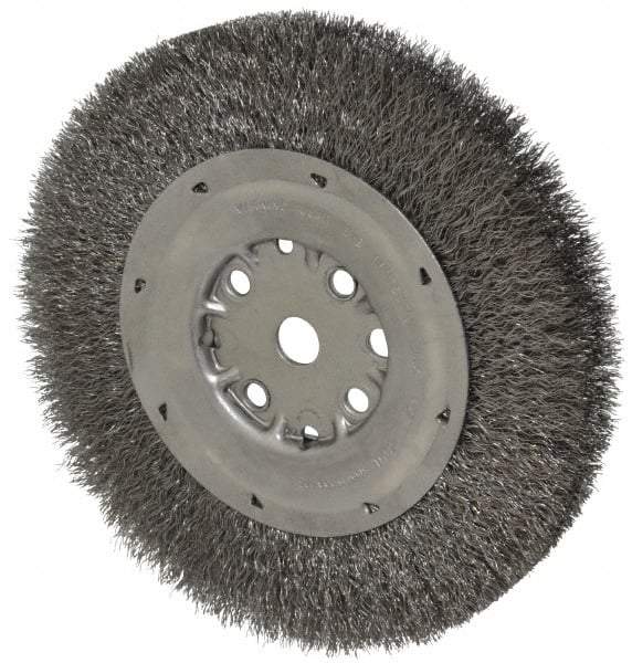 Anderson - 8" OD, 5/8" Arbor Hole, Crimped Steel Wheel Brush - 3/4" Face Width, 1-1/2" Trim Length, 0.0104" Filament Diam, 4,500 RPM - Makers Industrial Supply