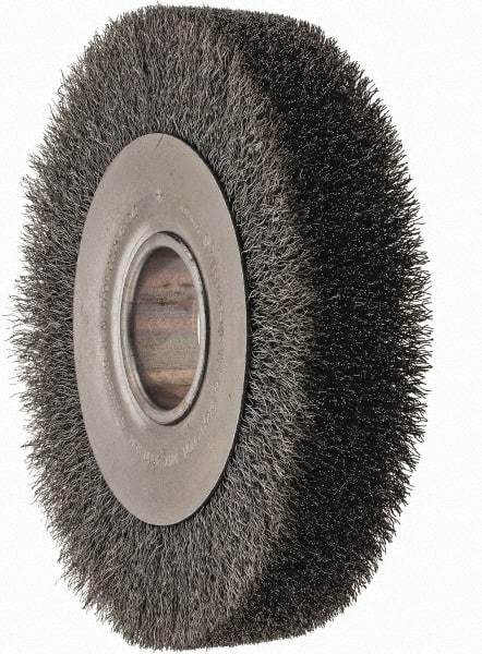 Anderson - 8" OD, 2" Arbor Hole, Crimped Steel Wheel Brush - 1-5/8" Face Width, 1-1/2" Trim Length, 0.01" Filament Diam, 4,500 RPM - Makers Industrial Supply