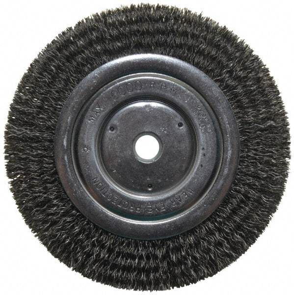 Anderson - 6" OD, 5/8" Arbor Hole, Crimped Steel Wheel Brush - 1/2" Face Width, 1-1/16" Trim Length, 0.014" Filament Diam, 6,000 RPM - Makers Industrial Supply