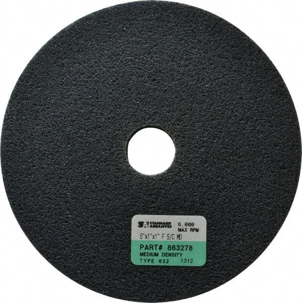 Standard Abrasives - 6" Diam, 1" Face Width, 1" Center Hole, Fine Grade, Silicon Carbide Deburring Wheel - Unitized, Soft/Medium Density 6 Grade, 5,000 RPM - Makers Industrial Supply