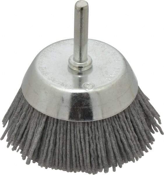 Dico - 2-1/2" Diam, 1/4" Shank Diam, Nylon Fill Cup Brush - Aluminum Oxide Abrasive Material, 0.05 Wire Diam - Makers Industrial Supply